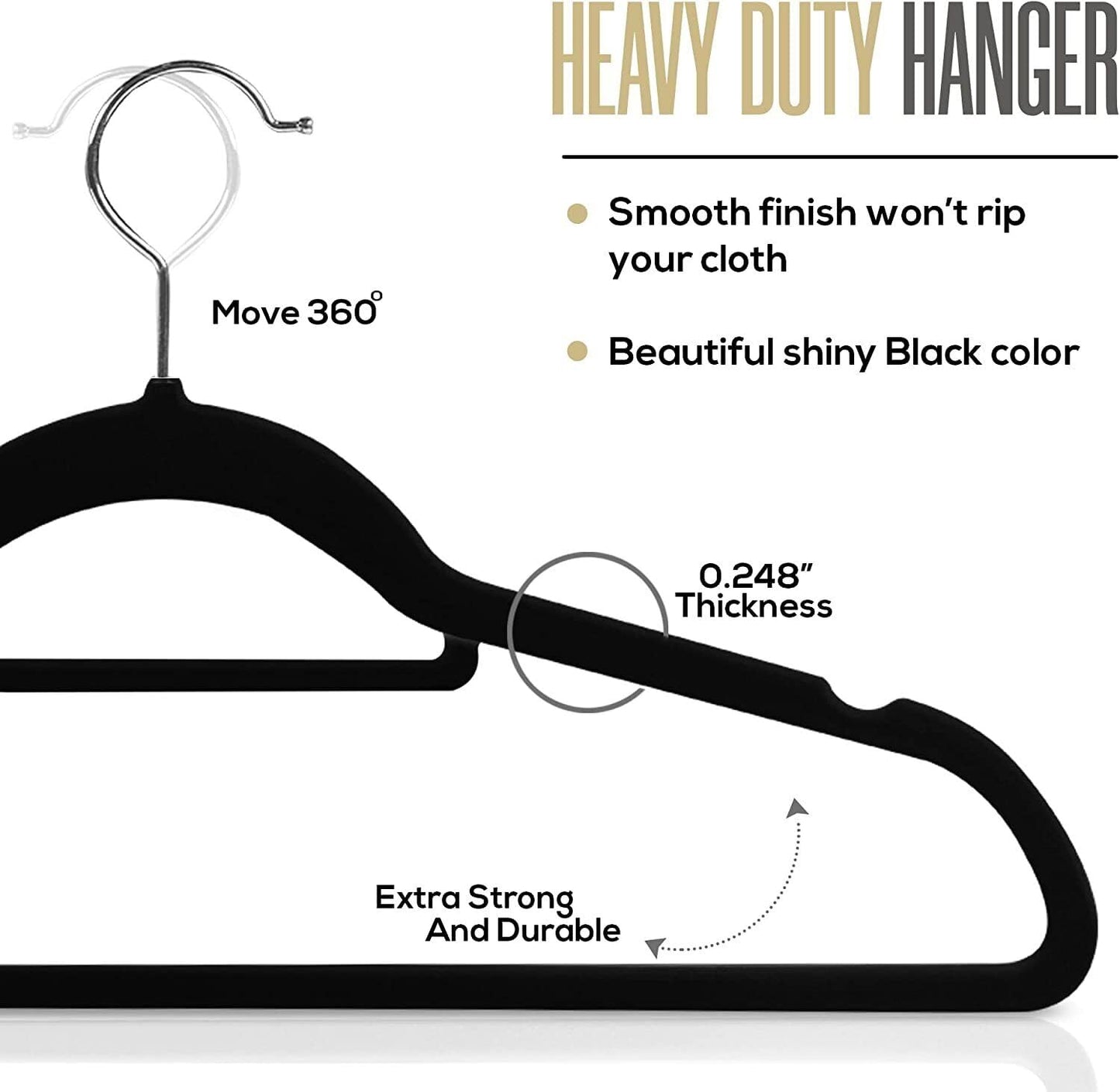 Copper Top - ANTI SLIP FLOCKED VELVET CLOTHES HANGERS BLACK SPACE SAVING ADULT SOFT (Black, 10)