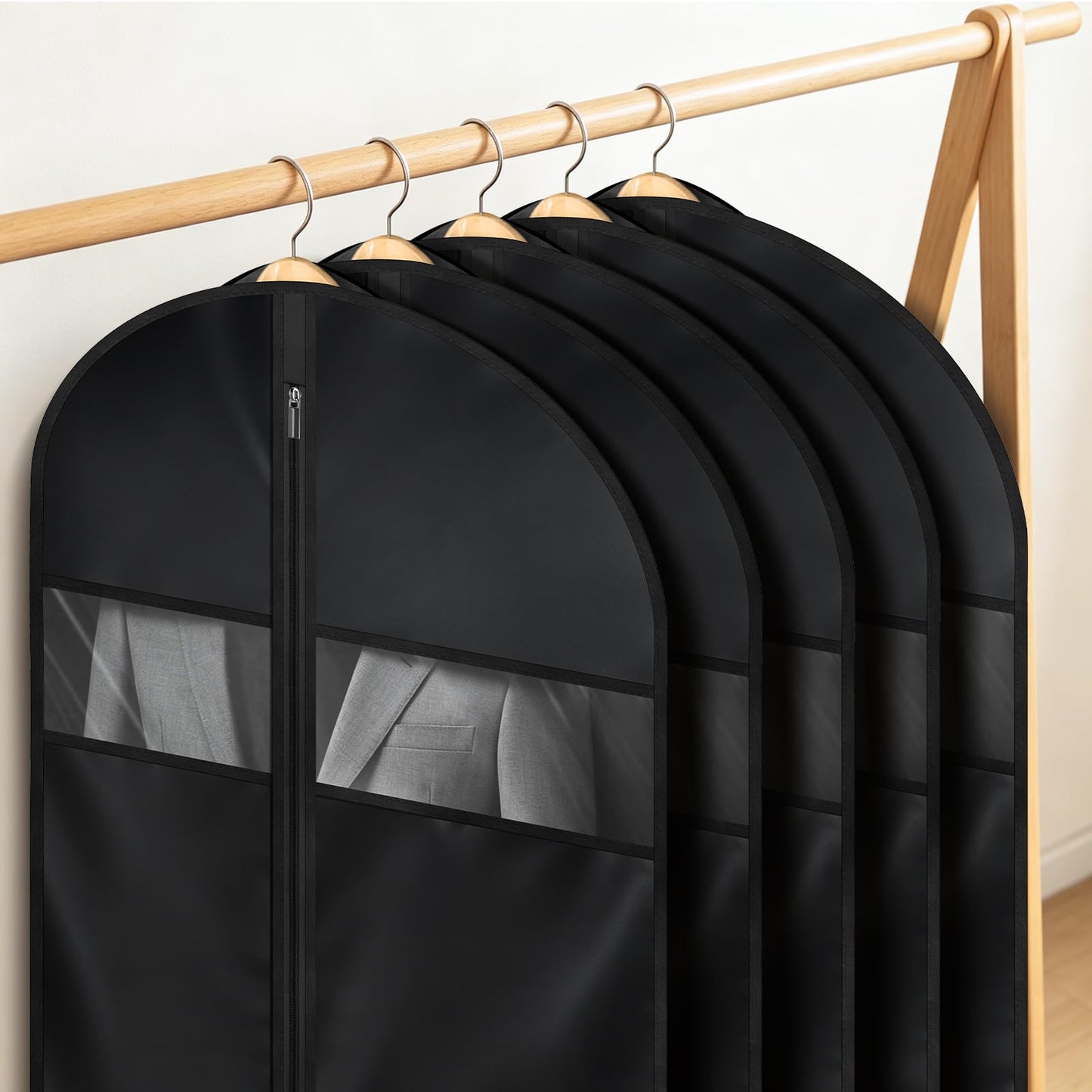 Univivi Garment Bags 43 inch Suit Bags for Storage Black, Set of 5