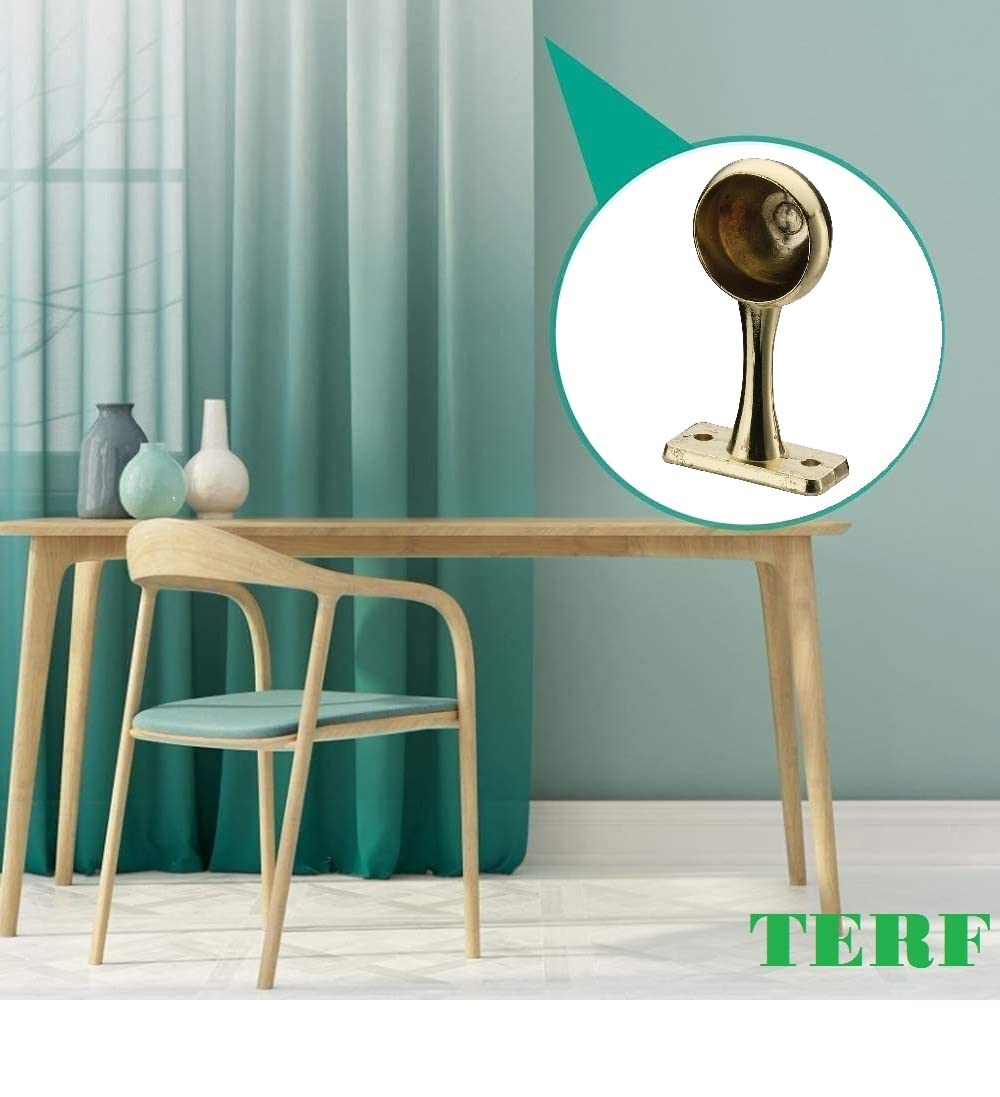 TERF® Polished Brass Curtain Pole End Bracket 25mm Curtain Rail Ceiling and Wall Mount Rod Holder Wardrobe Shower Curtain Closet Lever Rail Pole End