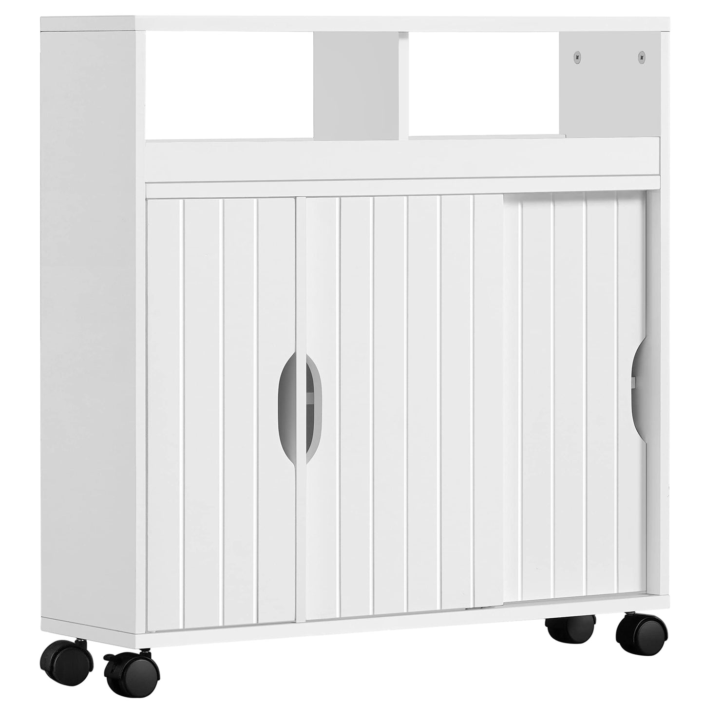 Yaheetech Slim Bathroom Storage Cabinet on Wheels, Slimline Freestanding Cabinet with Sliding Doors, Narrow & Compact Toilet Paper Roll Holder with