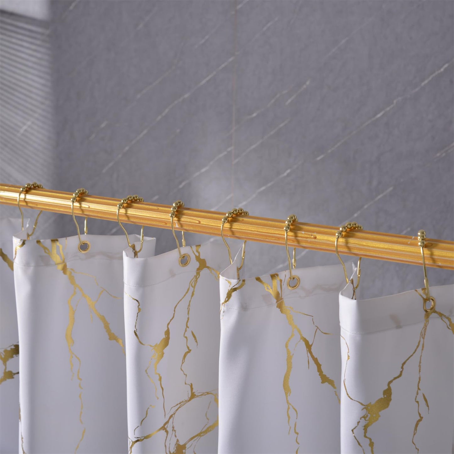 HYAWGE White and Gold Marble Shower Curtains for Bathroom,Glitter Shower Curtain with Hooks,Unique Foil Gold Printed,Water Proof,Washable,Fabric
