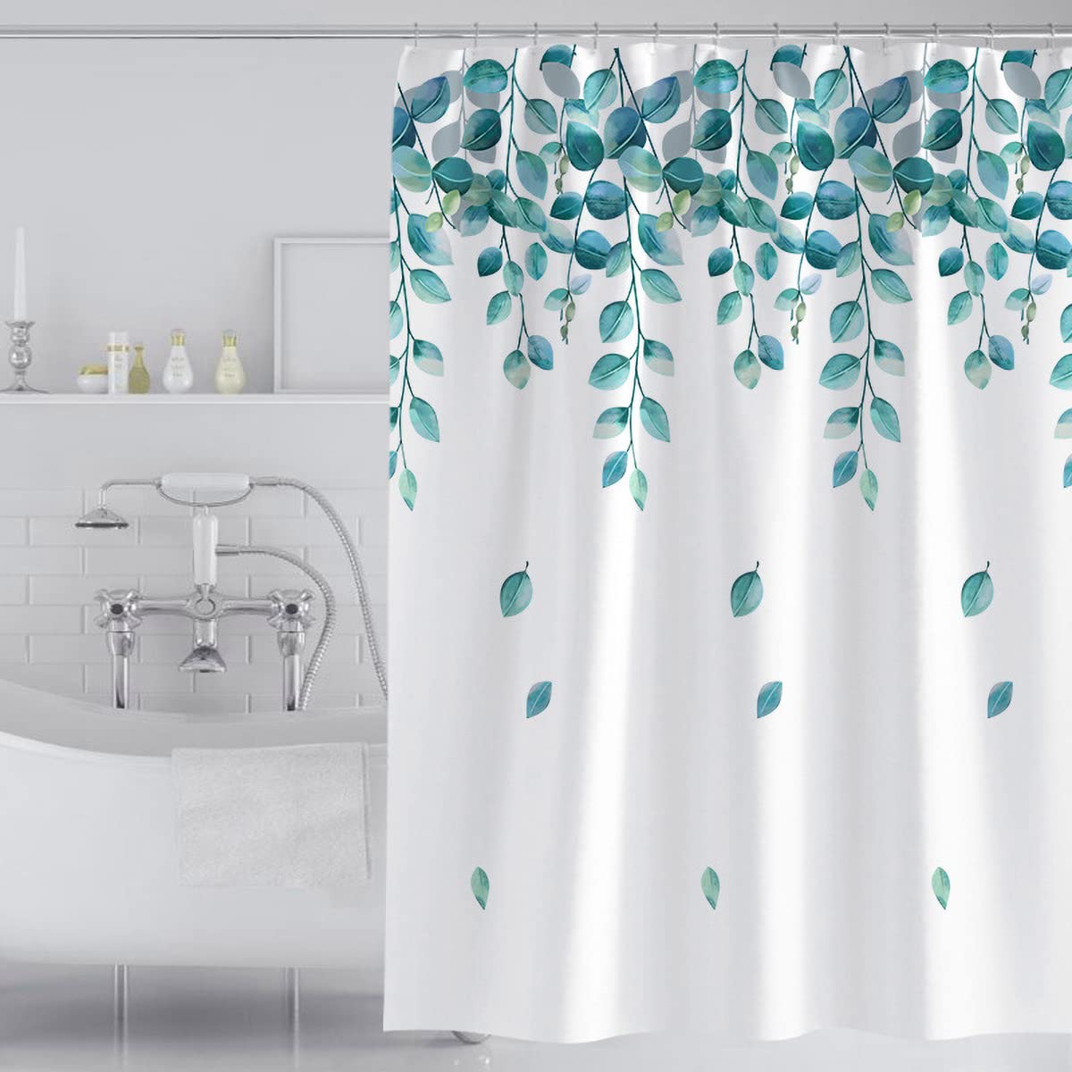 Tennove Shower Curtain 180 x 200cm Plants Leaves Thick Polyester Fabric Mildew Resistant Shower Curtain Liner for Bathroom Decor Waterproof Bath
