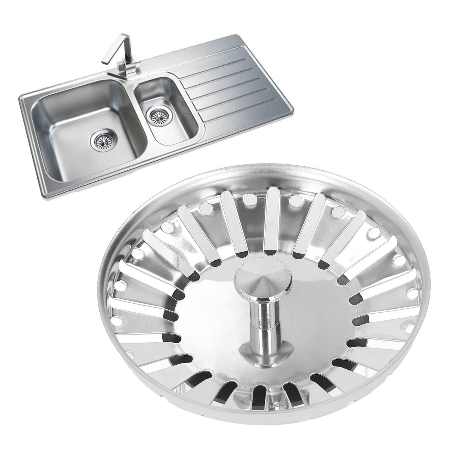 Sink Drain Basket Kitchen Sink Strainer Basket Stainless Steel Sink Stopper Plug Replacement Anti Clogging Extra Deep Cup 1.3in Rod Drainstrainer