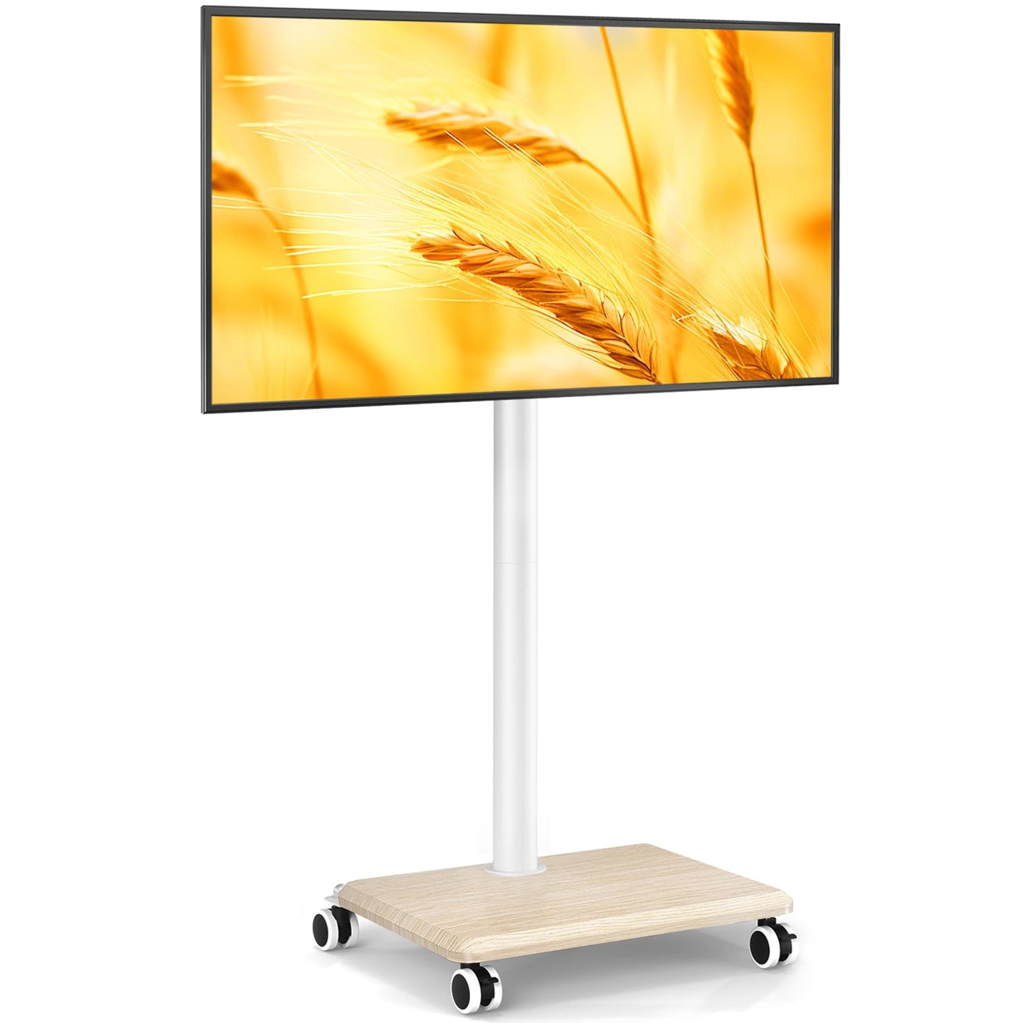 5Rcom TV Stand on Wheels for 27-55 Inch TV, Mobile TV Cart Trolley TV Stand Height Adjustable Swivel with Wood Base Max VESA 400x400mm Holds 40kg