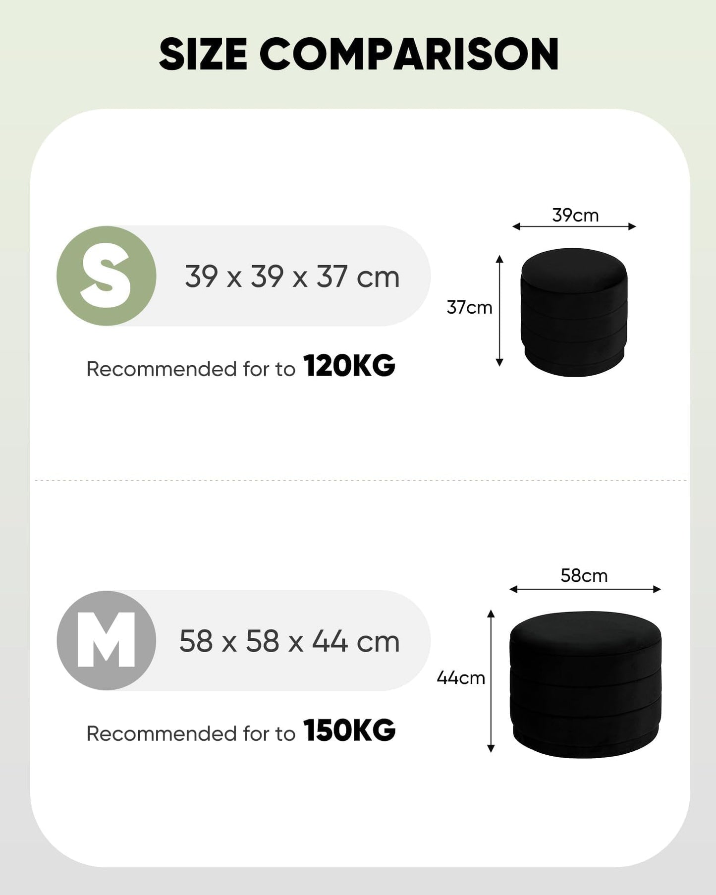 Bonlife Large Storage Ottoman Round - Folding Foot Rest with Hidden Storage, Black Velvet 58x58x44cm for Living Room, Bedroom & Hallway