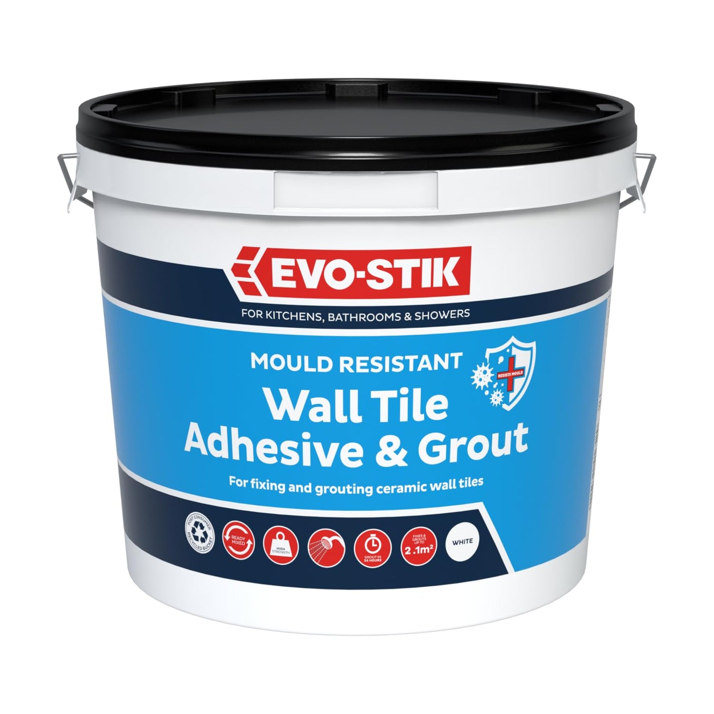 EVO-STIK Mould Resistant Wall Tile Adhesive & Grout White - 2.5L - 2-in-1 Adhesive & Grout for Bathrooms - Ready-Mixed - Waterproof - Kitchens &