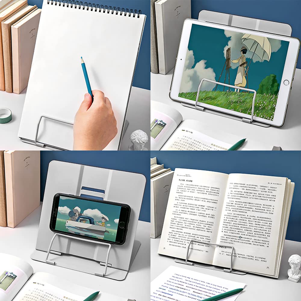 Book Stand, Multifunctional Metal Book Holder for Reading (Grey)