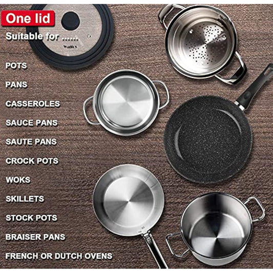 Universal Lid for Pots, Pans and Skillets - Tempered Glass with Heat Resistant Silicone Rim and Fits 16/18/20cm and 24/26/28cm Diameter Cookware(2Pcs)