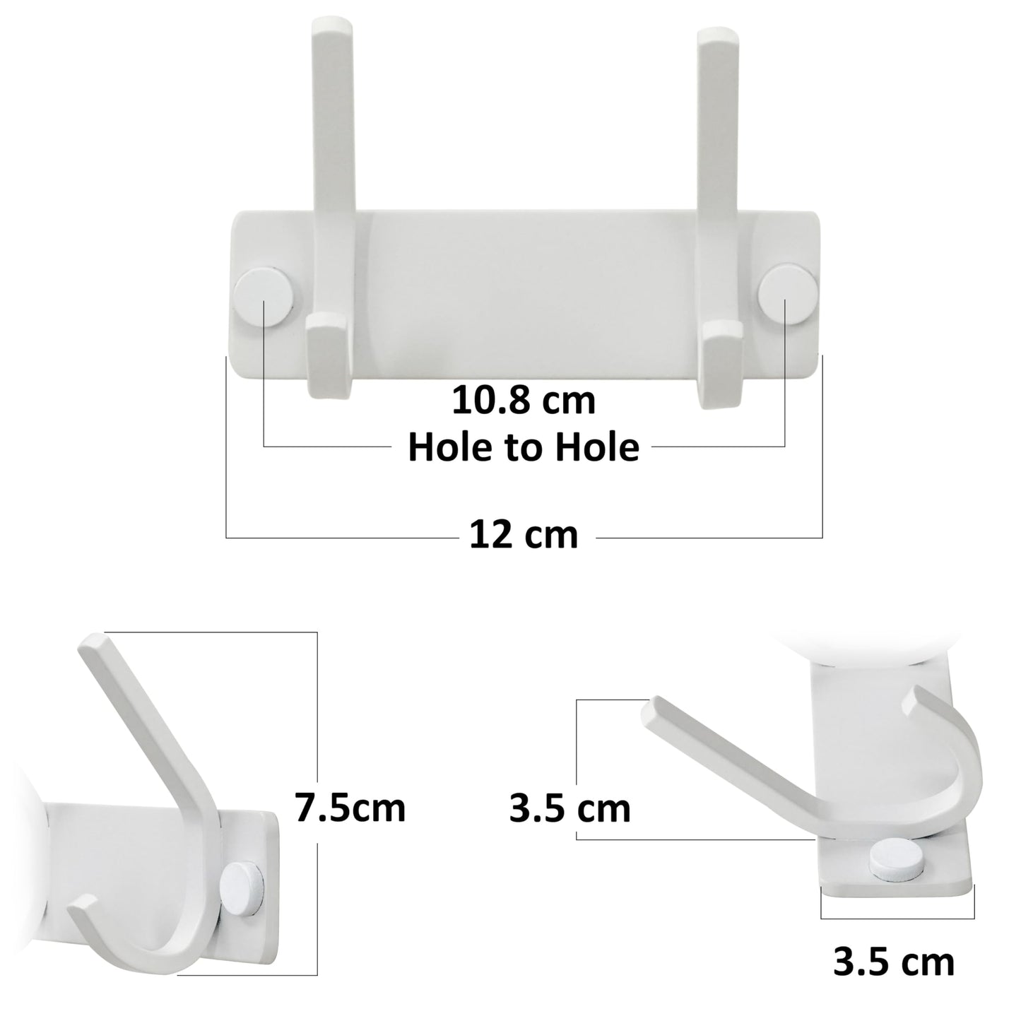HONSKY Wall Coat Rack, 12cm Towel Rack, Painted Metal Wall Coat Hanger with 2 Double Hooks (4 Single Hooks),for Hanging Coat, Hat, Bag, Towel
