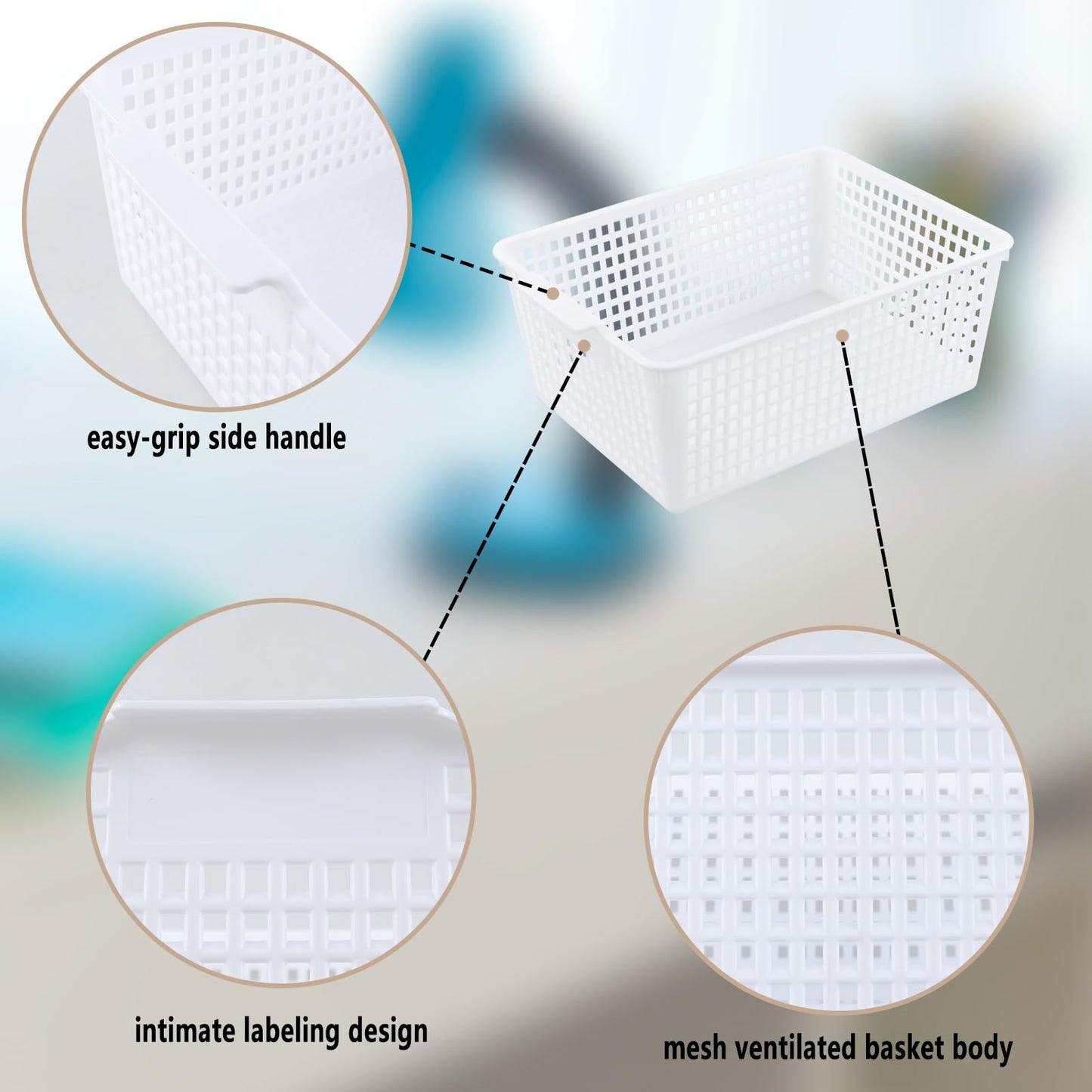 Obstnny Rectangular Storage Baskets Set of 4, Plastic Organiser Basket Box