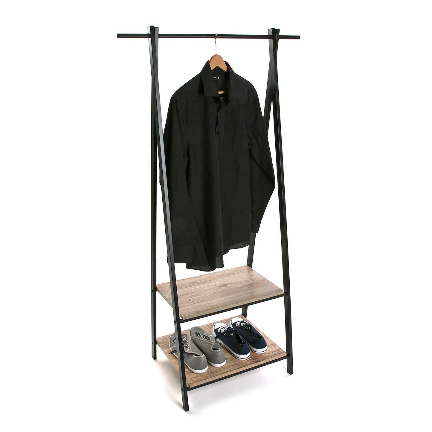Versa Alz Coat rack stand, Freestanding entryway organiser, Measurements (H x L x W) 150 x 45 x 75 cm, Metal and Wood, Colour Brown and Black