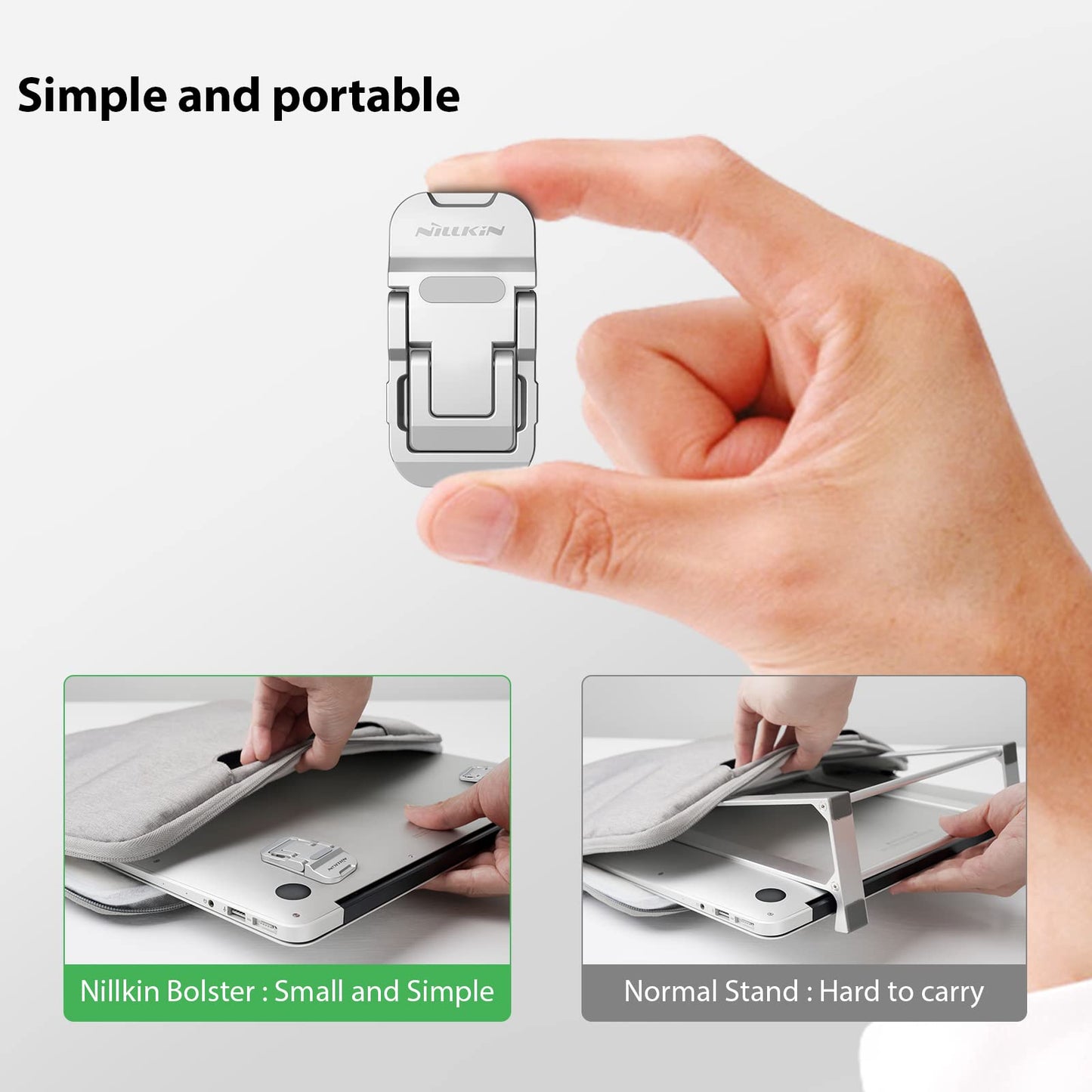Nillkin Portable Laptop Stand with 3 Adjustable Angles, Flip Keyboard Riser Feet for Most Keyboards, Computer Keyboard Stand for Desktop, MacBook