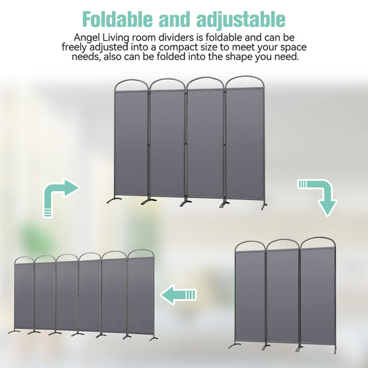 Angel Living Paravent 4 Panels Room Divider Protective Screen Wall Room Partition for Offices, Balcony, Bedroom, Outdoor Garden 224 x 182 cm Grey