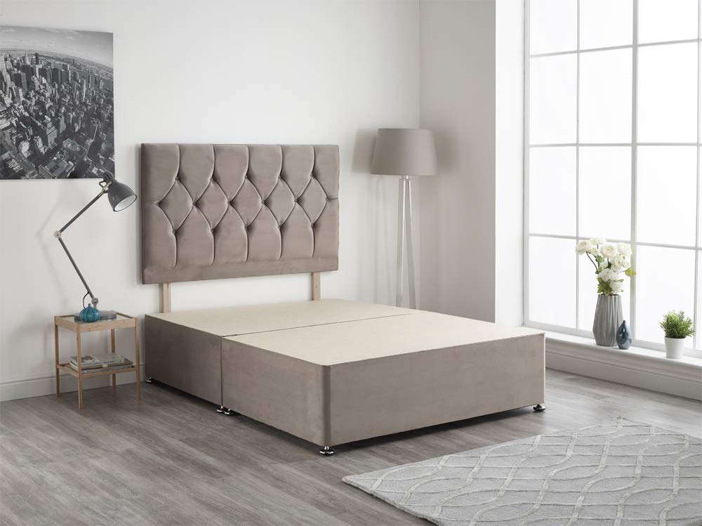 Bed Centre Light Grey Plush Velvet Fabric Divan Base Plus Matching Headboard3ft 4ft 4ft6 5ft 6ft (4FT (SMALL DOUBLE))