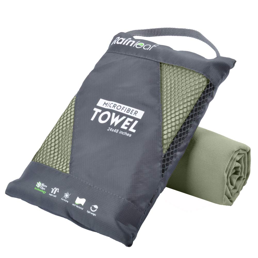 Rainleaf Microfiber Towel, 30 X 60 Inches. Army Green.