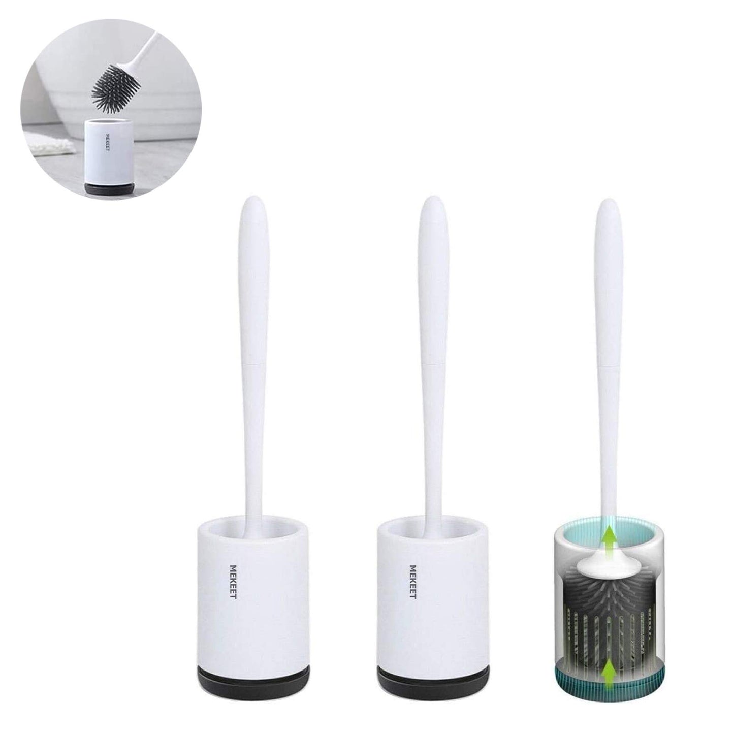 Silicone Toilet Brush and Holder,Bathroom Toilet Brush Holder Set,Silicone Toilet Cleaning Brush Kit with Soft Bristle Brush (2pack-Flooring)