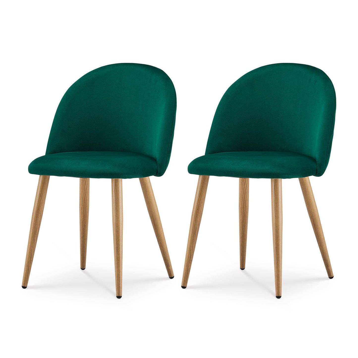 TUKAILAi Green Velvet Dining Chairs Set of 2 Upholstered Kitchen Shell Chairs with Soft Diamond Back & Metal Legs for Home Living Room Bedroom Lounge