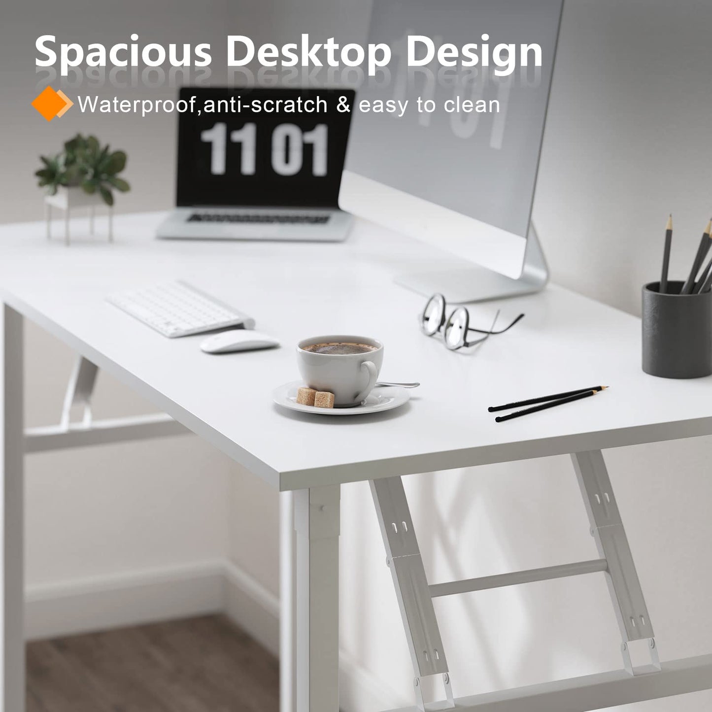 sogesfurniture Folding Table Office Study Writing Desk Workstation Dining Table, No Install Needed, 80x40x75cm, White BHEU-LP-AC5WW-8040
