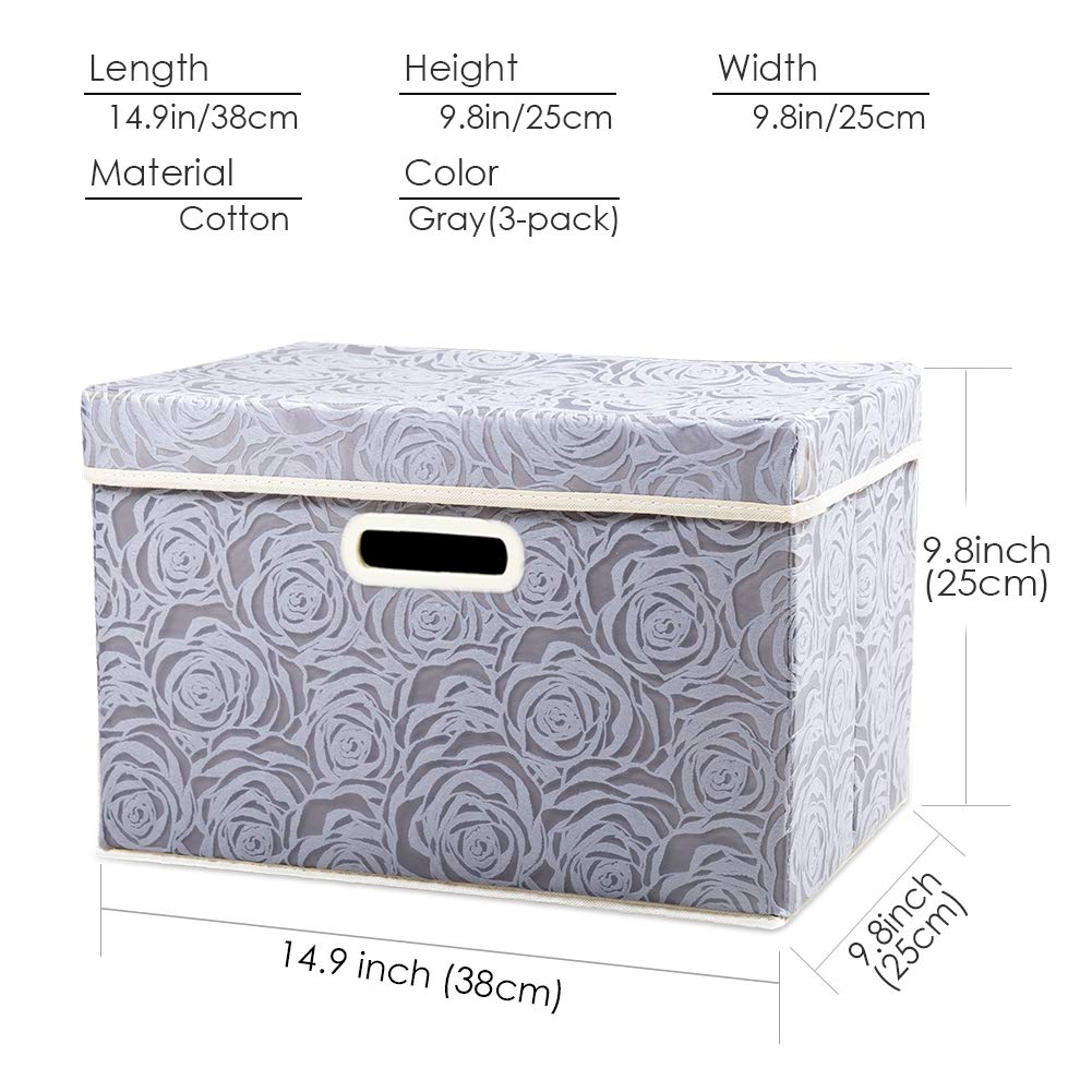 Prandom Storage Boxes with Lids.Rose Pattern Fabric Decorative Storage Box, Really Useful Box,Clothing Storage,Cubes