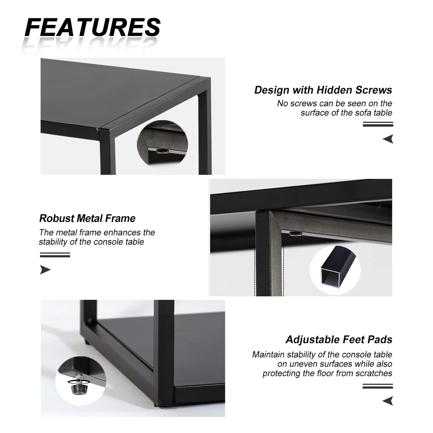 HDANI Console Table,3 Shelf Sofa Table,Thin Entryway Table,Metal Frame Couch Table for Small Spaces,Living Room,Hallway (Black, 80×25×75cm)