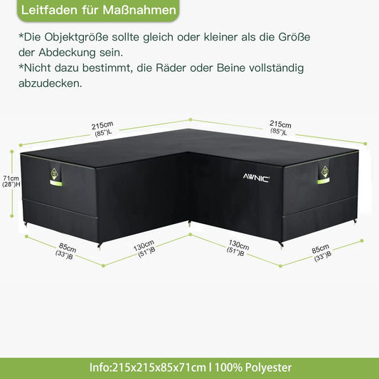 Awnic Cover for Lounge Sofa L-Shape Outdoor Rattan Sofa Cover Protective Cover for Garden Sofa Waterproof 420D Polyester 215 x 215 x 85 x 71 cm