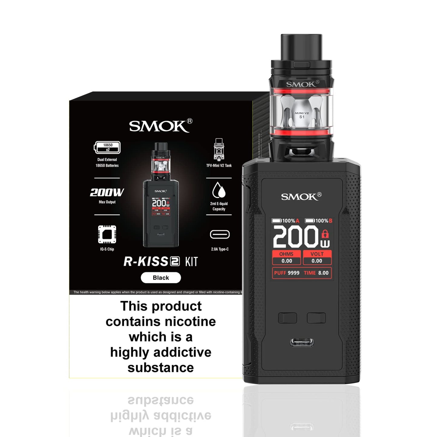SMOK R Kiss 2 Vaping Kit, Ergonomic, Stylish and High-Performance Experience, Professional Upgrade, Powered by Dual I8650 (Not Included), 2mL, E