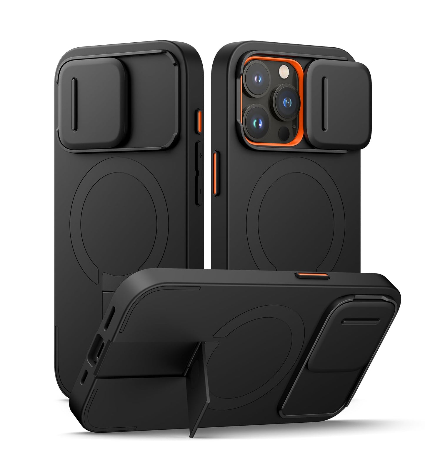 SURITCH Magnetic Case Compatible with iPhone 15 pro, Shockproof Protective Cover with Slide Camera Cover and Adjustable Kickstand(Black)