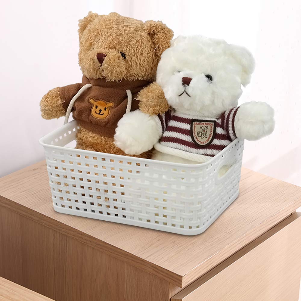 Bringer Set of 6 Plastic Storage Baskets, White Weave Storage Baskets