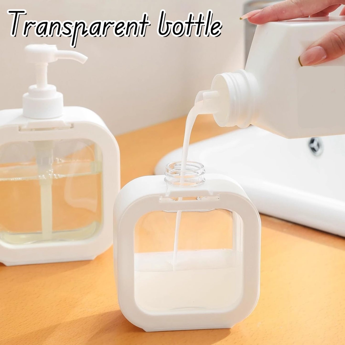 MOLHEM 2-Pack 17oz (300ml) Refillable Soap Dispenser Set - Clear Removable Bottle for Easy Refill, Pump for Shampoo, Conditioner, Hand Soap