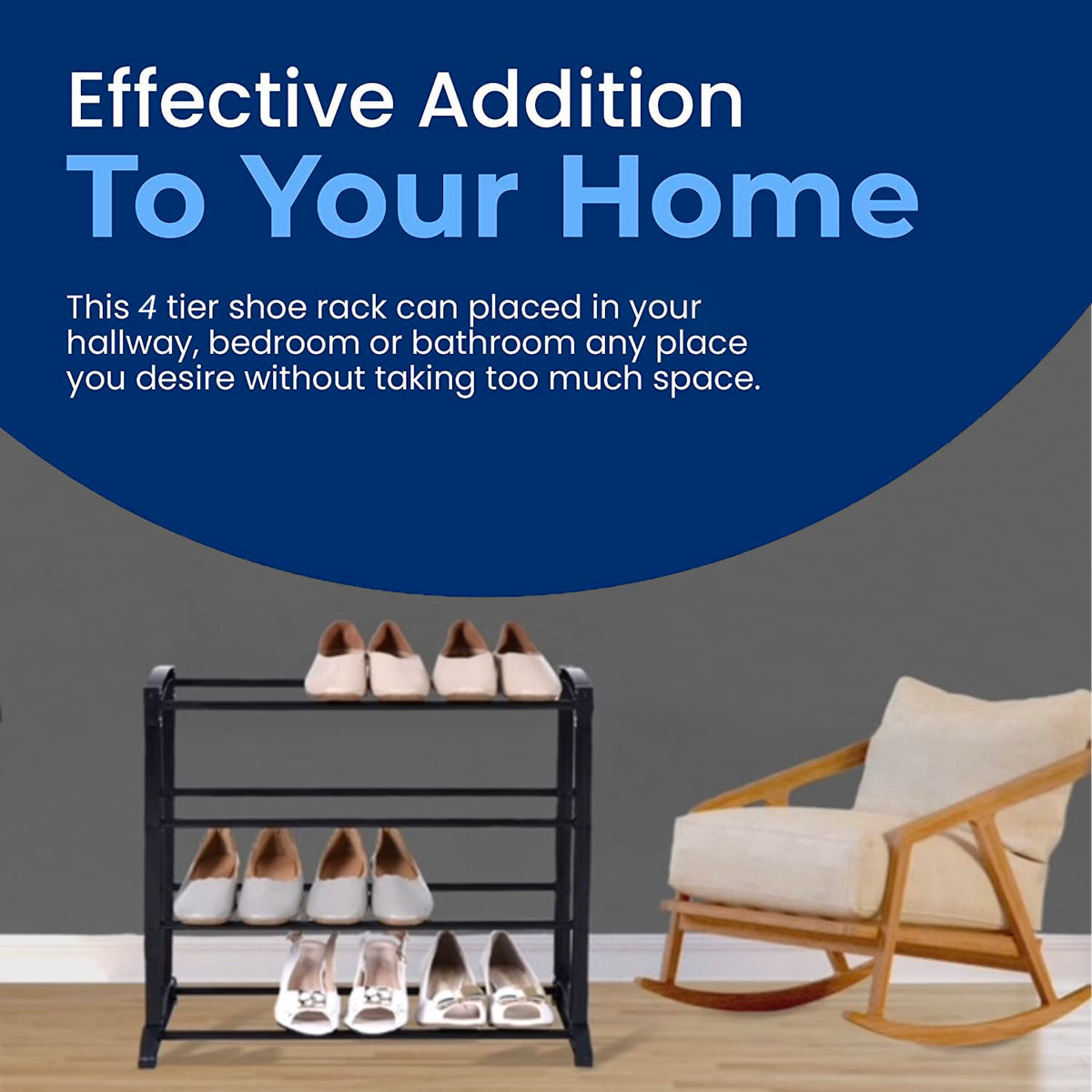 CUQOO Shoe Rack 4 Tiers | Extendable Expandable Adjustable Metal Storage