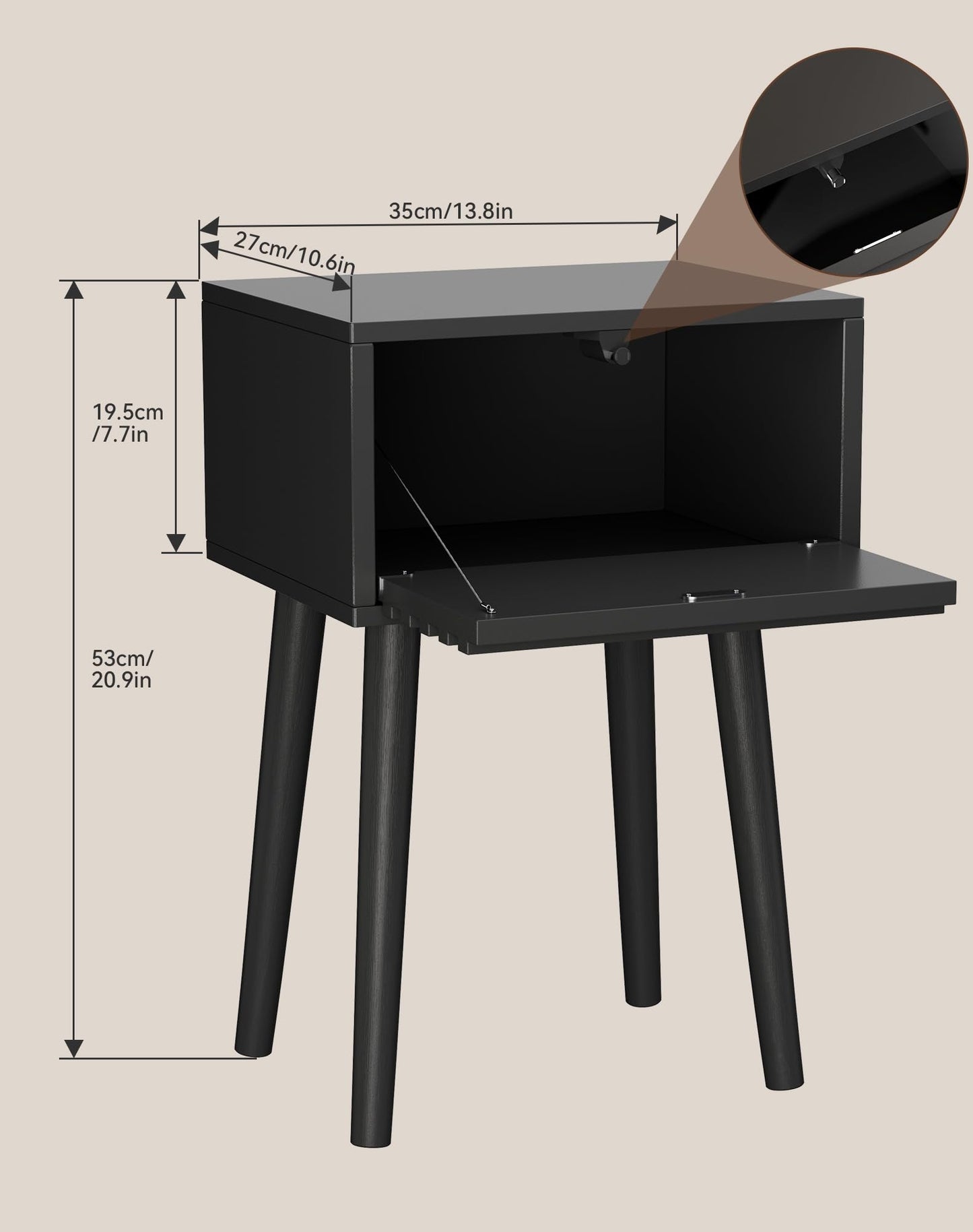 YMYNY Fluted Nightstand Set of 2, Small Bedside Table, Mid-Century Modern End Table, Push-to-Open Door, Solid Wood Legs, 35x27x53 cm, for Living Room