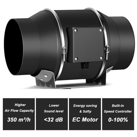 Aygrochy Quiet 4 Inch Inline Fan with Variable Speed Controller, Using for Heating Cooling Booster, Grow Tents, Hydroponics,Home use Ventilation and