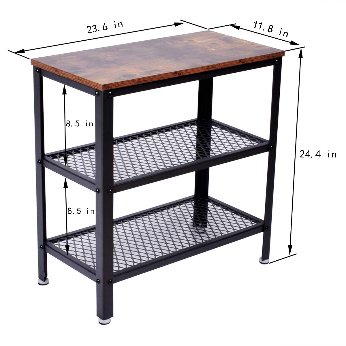 ALPIKA 3-Tier Retro Side Table, Console Table with Storage Rack, Narrow Nightstand for Small Spaces, Mesh Shelf for Living Room, Bedroom, Entryway