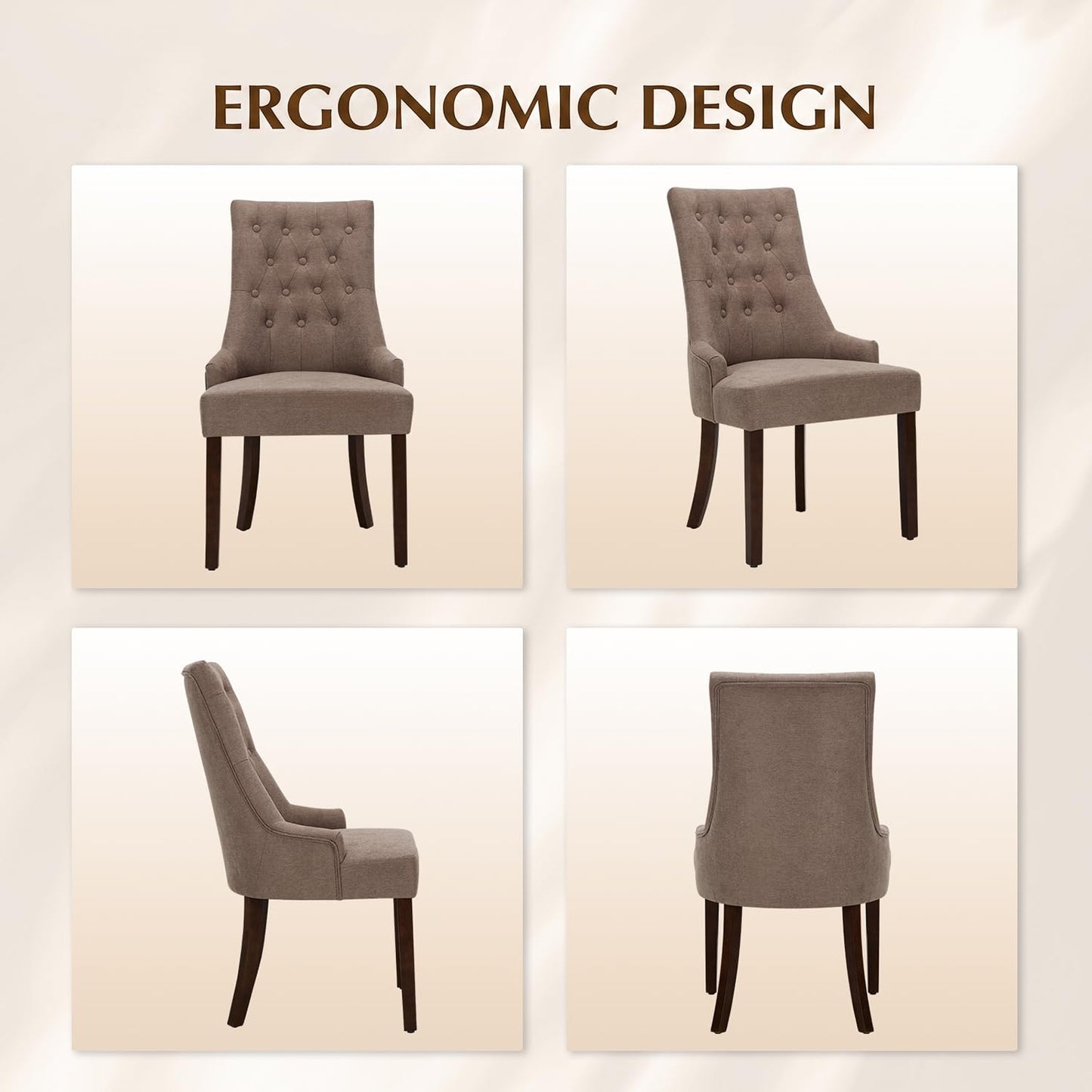 MALOL Upholstered Dining Chairs Set of 2, Wingback Dining Room Chairs with Tufted Button, High Back Kitchen Chairs with Solid Wood Legs