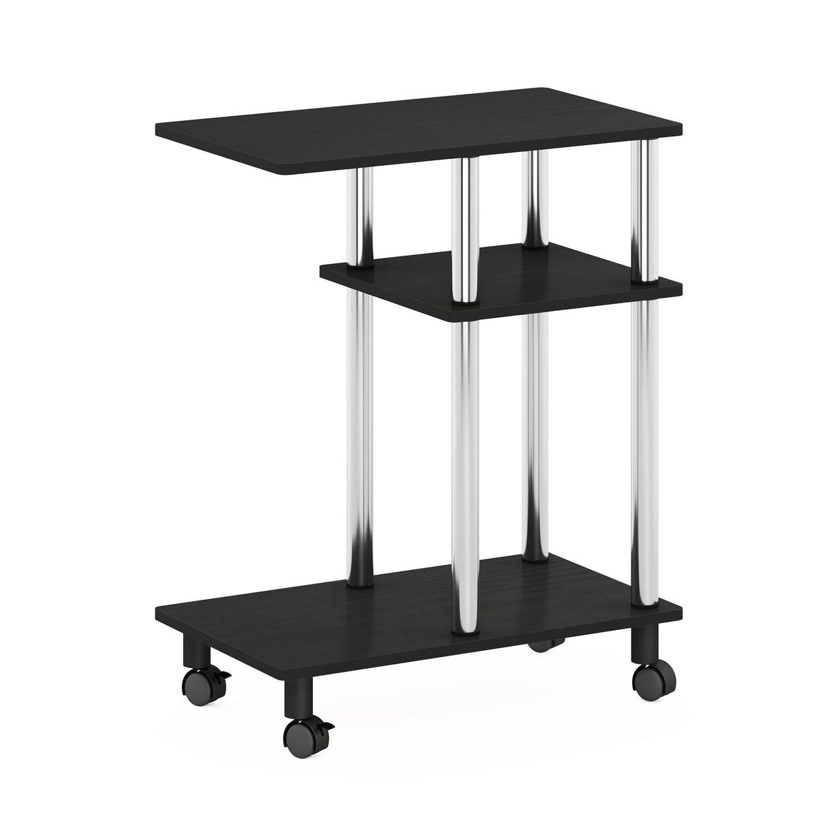 Furinno TURN-N-TUBE Side Table, 3-Tier C-Shape End Table with Wheels, Toolless Assembly Night Stand, Bedside Table with Open Shelf, for Living Room
