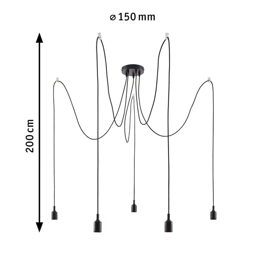 Paulmann 50389 Ketil Neordic Pendant luminaire 5-lamp Sputnik max. 5x20 watts Pendant lamp Black Ceiling lamp Silicone, Metal Pendant luminaire E27
