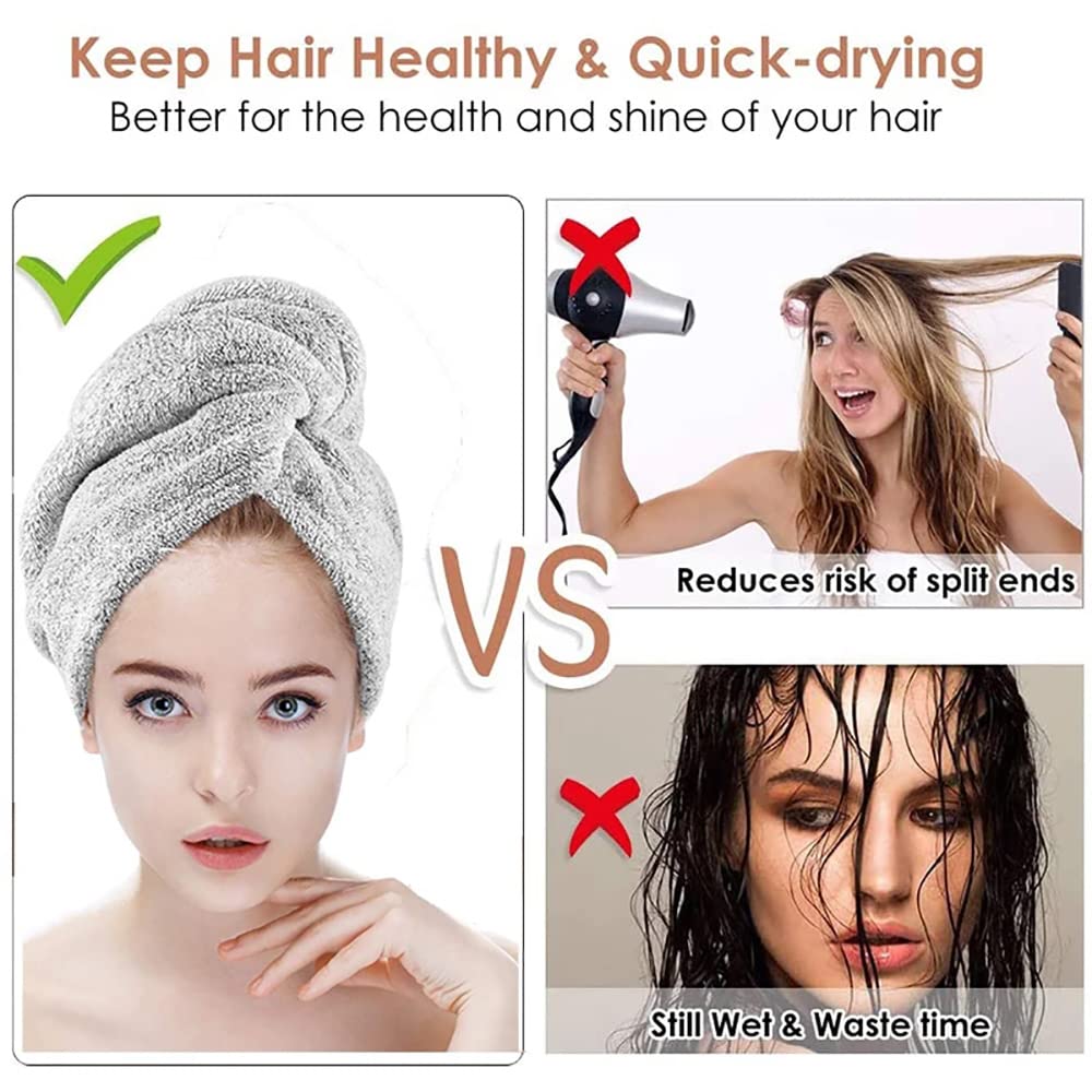 Heacoz Microfibre Hair Towel Wrap, Super Absorbent Hair Drying Towel (2pcs)