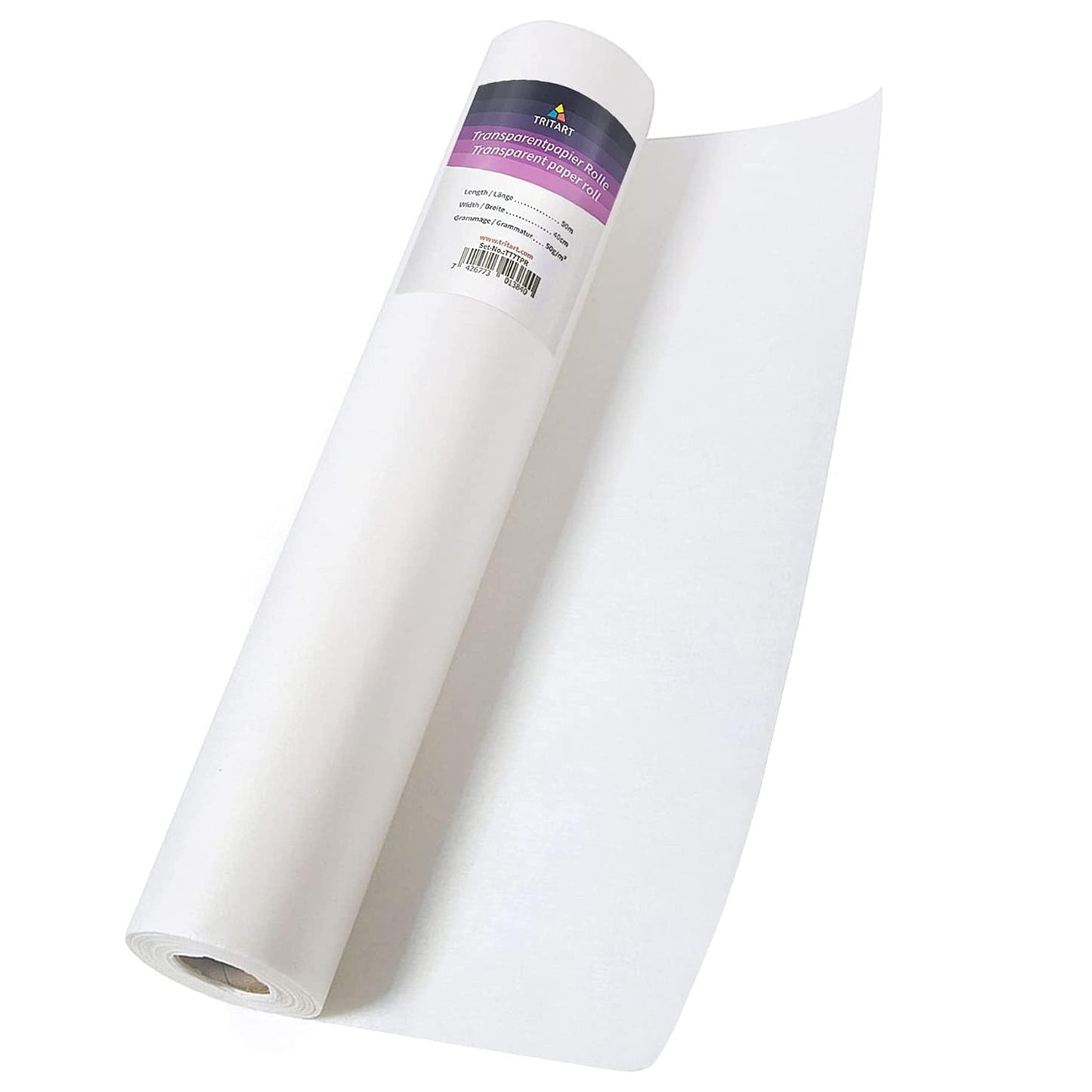 TRITART White Tracing Paper Roll for Sewing, Art & Crafts - 40cm x 50m - 50 g/m? Paper Roll for Ink, Pencil and Markers - Pattern Paper for