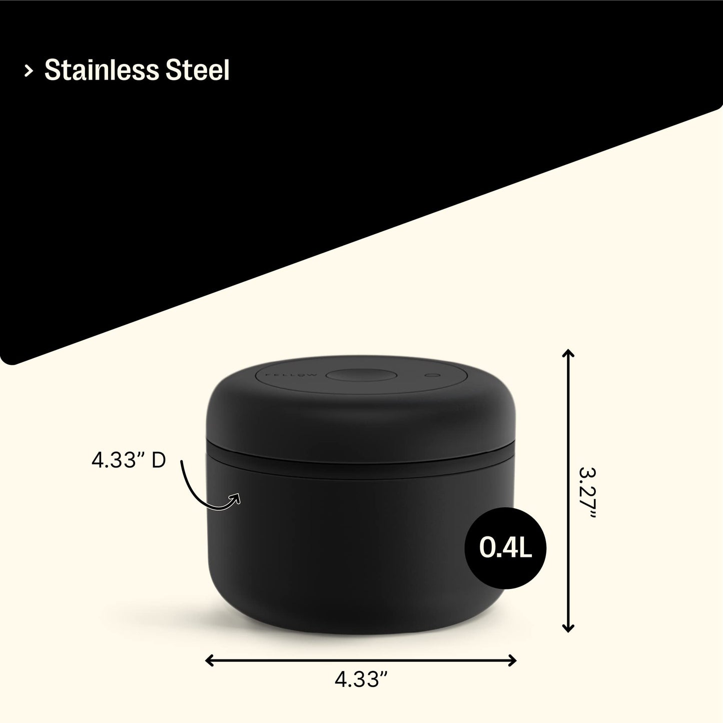 Fellow Atmos Vacuum Canister for Coffee & Food Storage - Airtight Sealed Container, Matte Black, Small Coffee Bean Storage, 0.4 Litre Jar