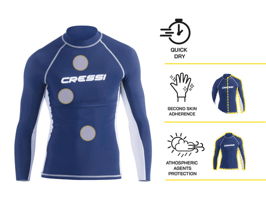 Cressi Men's Lycra Skin Long Sleeve Rash Guard UV Sun Protection (UPF) 50+, Blue, M/3 (38/40)