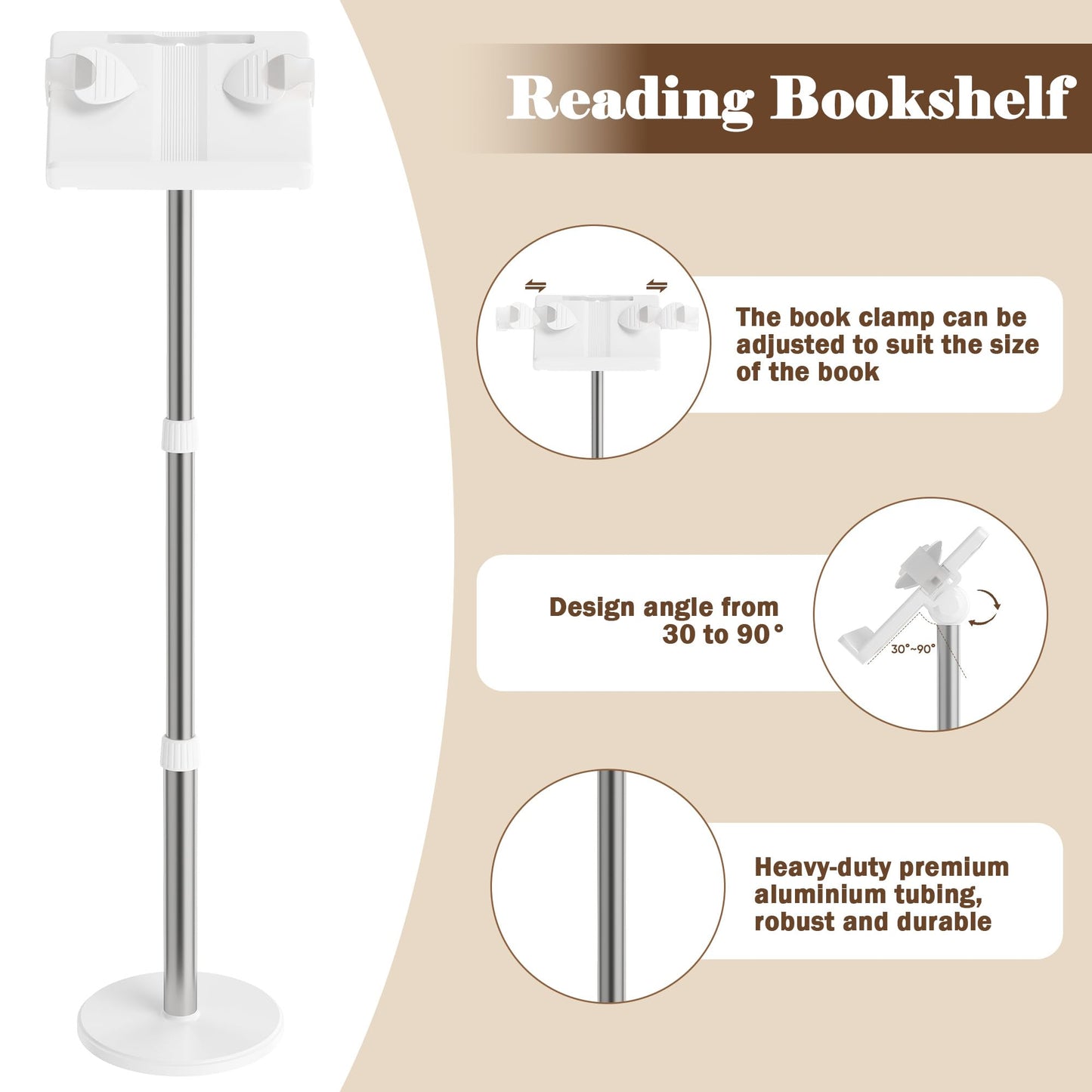 lesolar Lectern Podium Stand & Book Stand 2 in 1 Adjustable 63~130cm Portable Standing Desk Table Steady Book Stand with Paper Clips