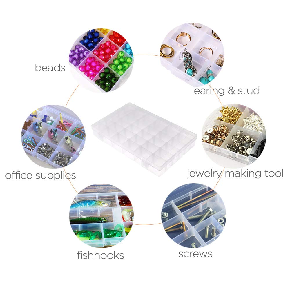 Opret 36 Grids Plastic Jewellery Organiser, Clear Storage Box