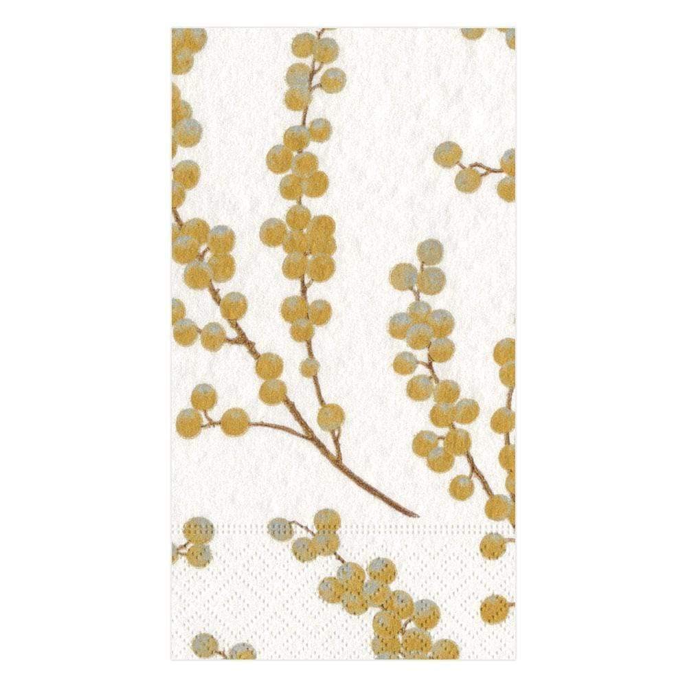 Caspari Entertaining Berry Branches Paper Guest Towels, Pack of 15, White/Gold