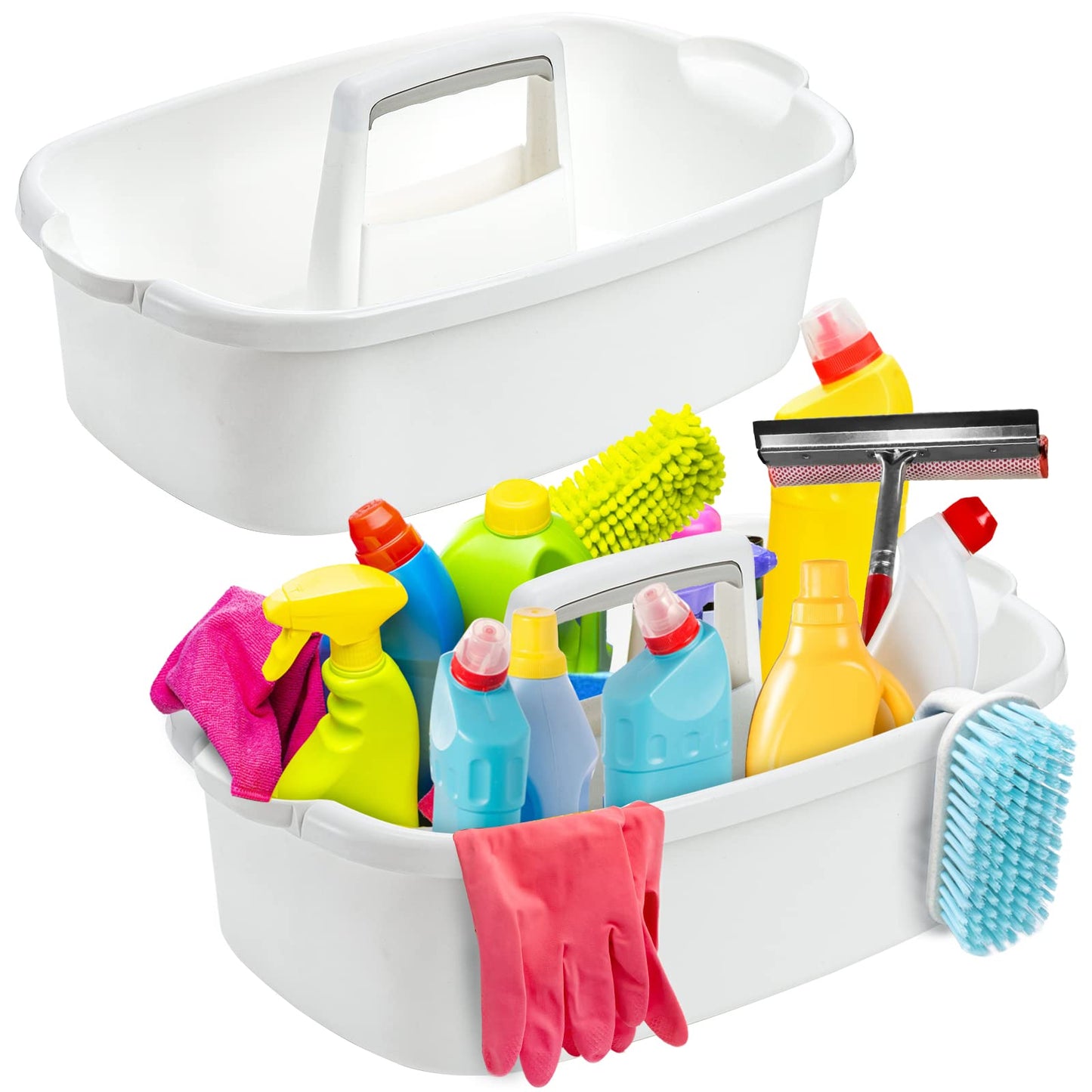 TOPZEA 2 Pack Cleaning Supplies Caddy, Large Plastic Cleaning Supply Organizer Bucket with Handle Portable Housekeeping Shower Tote Caddy Under Sink
