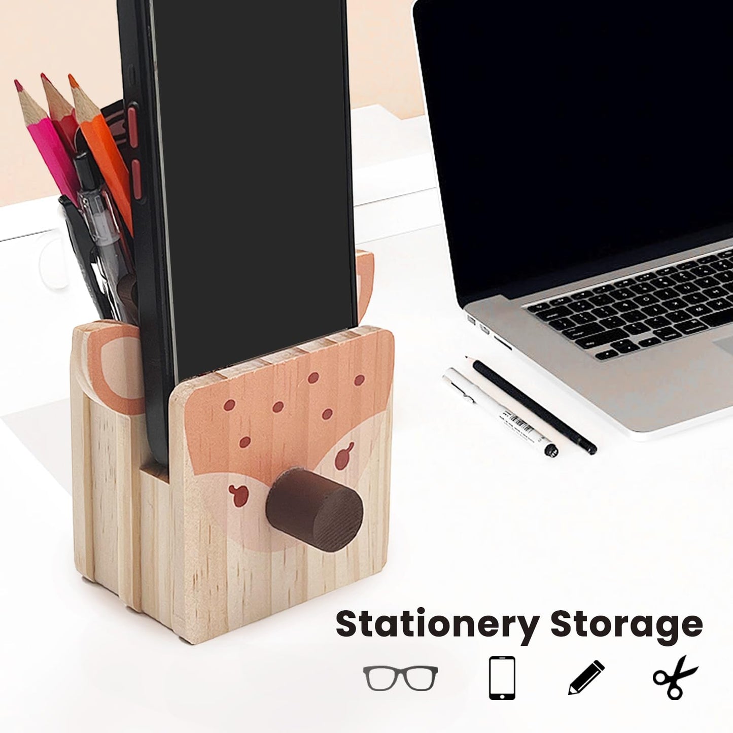 Daily Treasures Deer Wooden Eyeglass Holder Stand,Cute Animal Glasses Holder with Stationery Storage Case,Handmade Wood Eyeglass Rack,Strudy