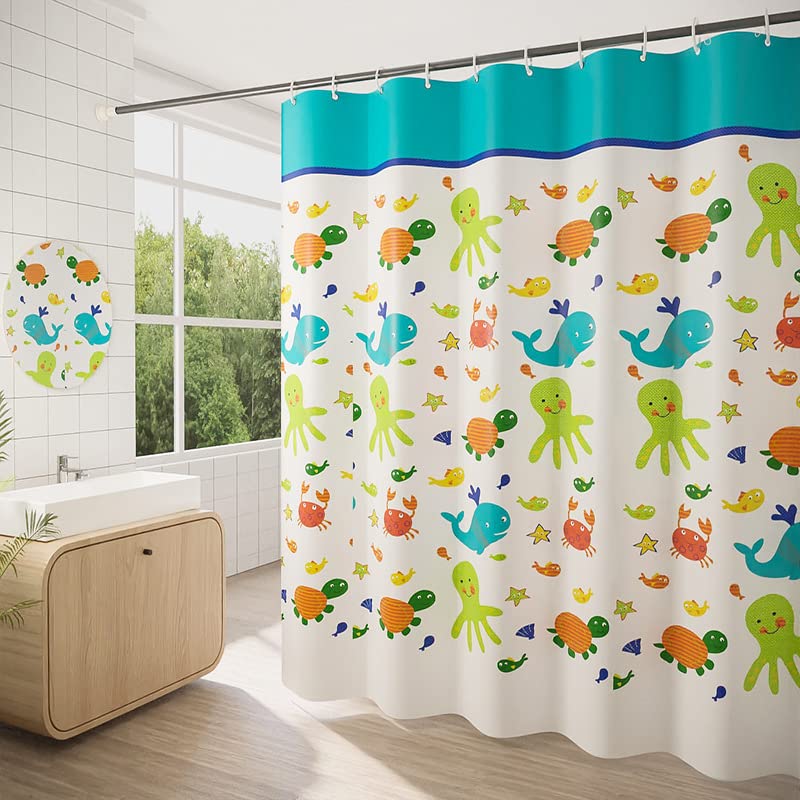 GONOVE Shower Curtain for Bathroom 200 x 200 cm Mildew Resistant Waterproof Polyester Cartoon Animals Shower Curtain Liner Long Washable Bath Curtain