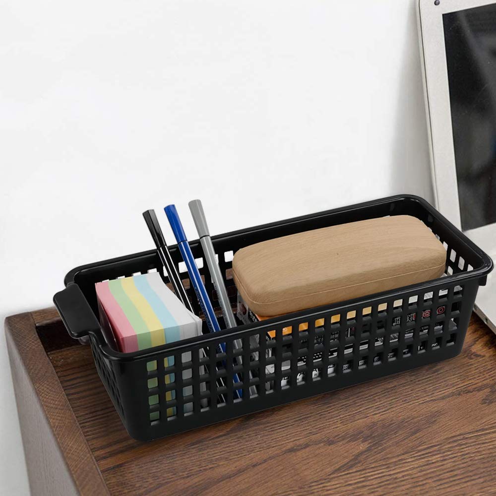 Gitany Black Plastic Baskets Set of 6, Rectangle Slim Storage Basket