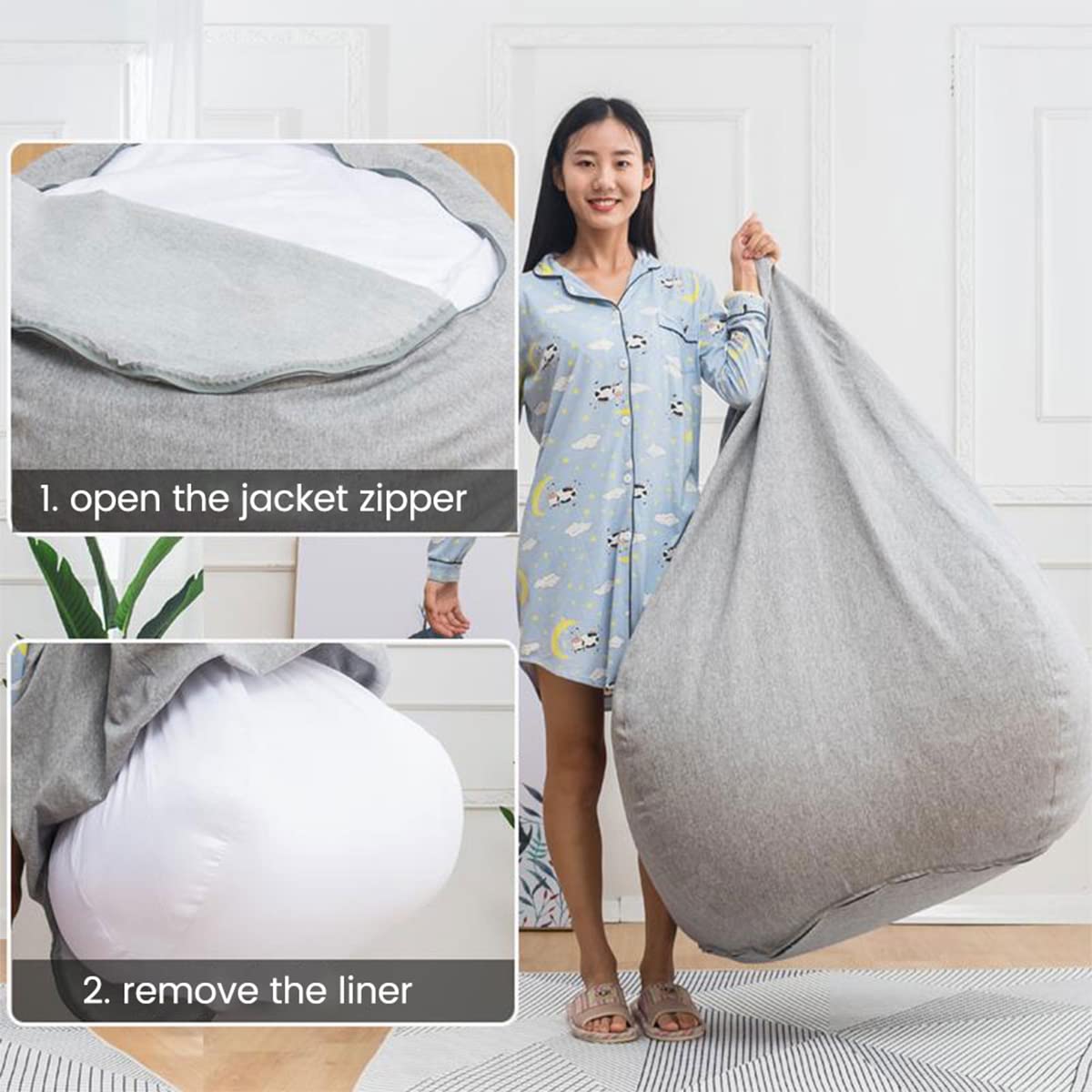 Bean Bag Chair Inner Liner Replacement, Removable and Washable Lazy Sofa Inner Liner with Zipper