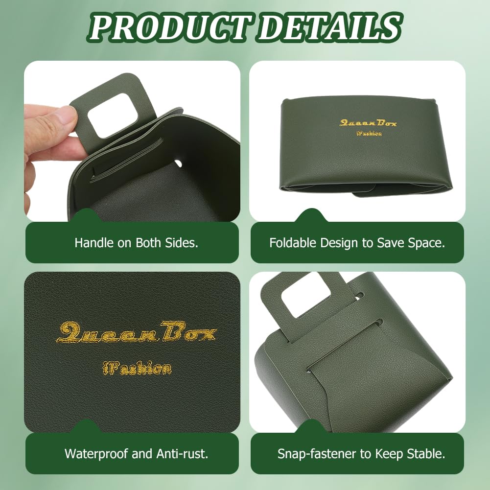 BEAMARKER Foldable Storage Basket Bin PU Leather Desktop Organizer Box Green Small Catchall Basket Rectangle Tray Double Handles for Entryway Bedside
