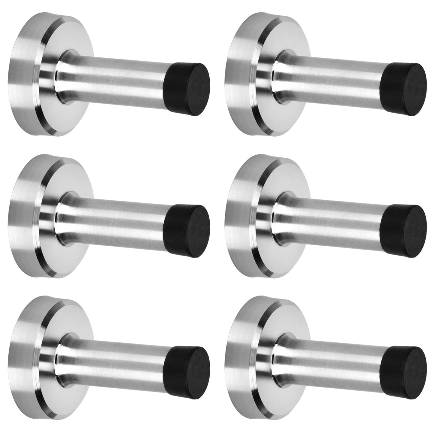 Door Stopper 6 Pack, Adhesive Mounted Stainless Steel Doorstop No Need to Drill/Screw in Wall Mounted Door Stop with Rubber Buffer,Wall Protector